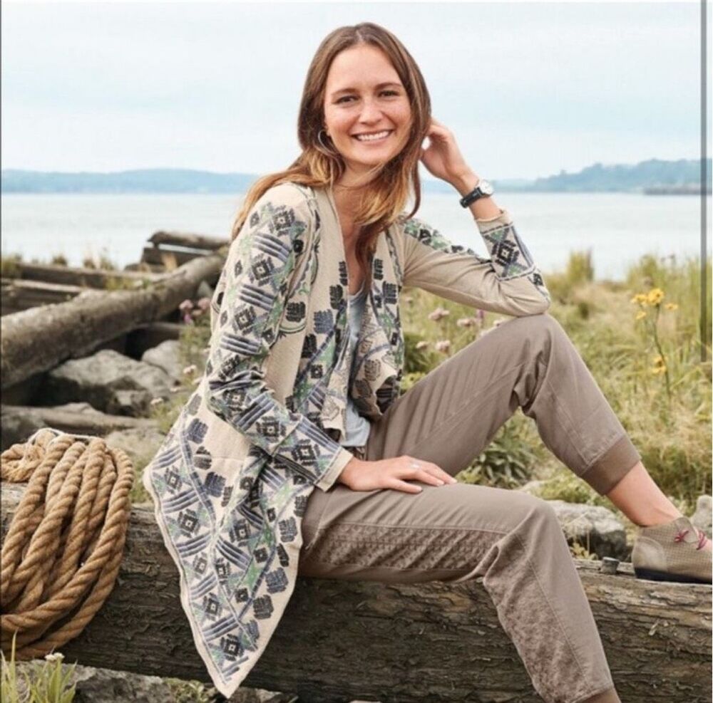 SUNDANCE Aztec Embroidered Jacquard Waterfall Cardigan Tie Back